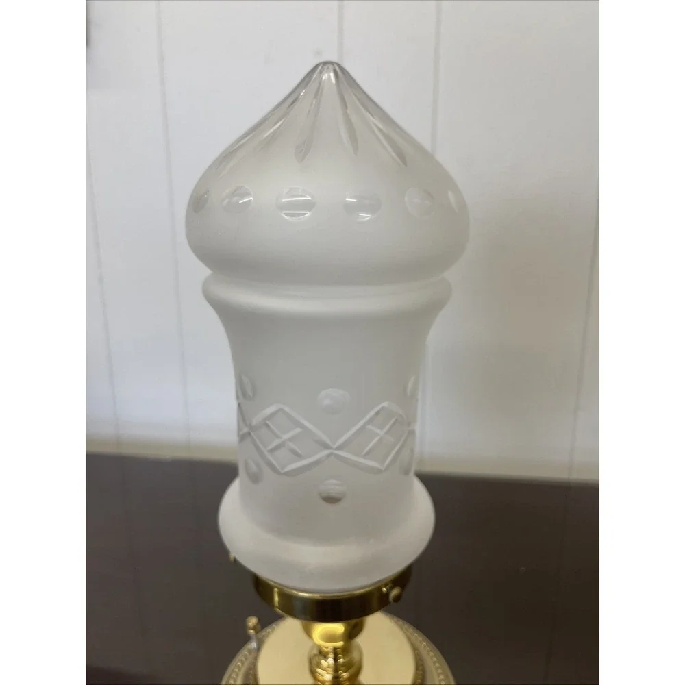 Vintage Flush Mount‎ Brass Ceiling Fixture Frosted Cut Glass Globe Shade
